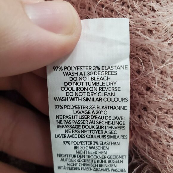 Boohoo Women's Rose Pink Off Shoulder Cropped Fuzzy Faux Fur Sweater Sz US 12 - Picture 4 of 5